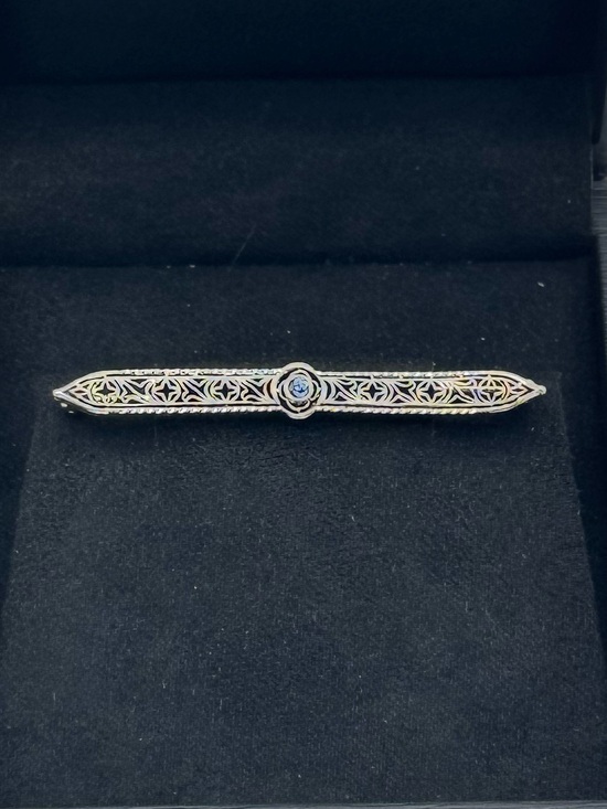 Vintage Jewelry - Vintage Platinum & 14k Gold Sapphire Art Deco Stick Pin Brooch